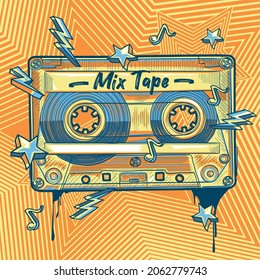 Mix tape - colorful musical drawn audio cassette design