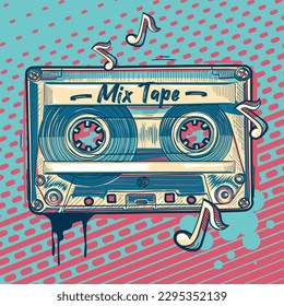Mix tape - drawn musical audio cassette music design