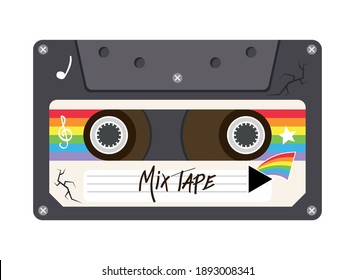 Mix Tape Retro Cassette Design, Music Vintage And Audio Theme Vector Illustration