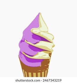 Mix two tone soft serve ice cream with many flavors ex.  vanilla, matcha, taro, purple sweet potato, milk, cotton candy