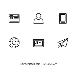 Mix UI Icon Set with Coding, Website, User, Smartphone, Cogwheel, Picture, Paper Plane Icon