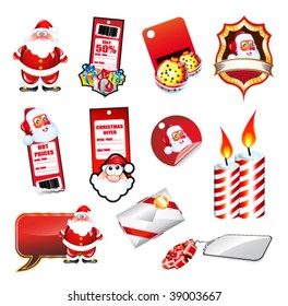 Mezcla de varios elementos de Navidad y pegatinas de Santa