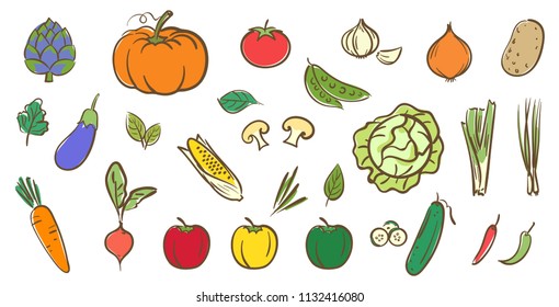 Mix vegetables collection, cute colorful vector illustration in cartoon style