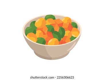 Mix vegetables in a small bowl. Simple flat illustration.