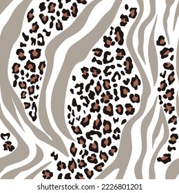 
Mix zebra leopard animal pattern, vector seamless print, trendy design