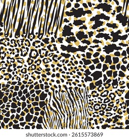 Mixed animal skin pattern with leopard and zebra for textile print for fabric, seamless pattern
