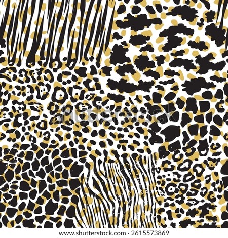 Mixed animal skin pattern with leopard and zebra for textile print for fabric, seamless pattern