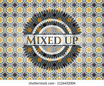 Mixed up arabesque style badge. arabic decoration.