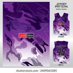 mixed army purple pattern design, illustration, textile background for sports t-shirt, football jersey shirt mockup for football club. consistent front view