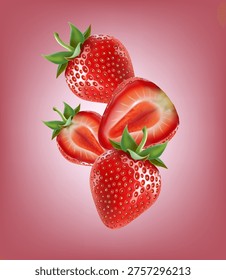 Mixed berries smoothies fruit splashing of Tropical fruits isolated on solid color background. Vector in 3D illustrations.