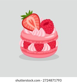 Misturado Berry Macaron com morango e framboesa Topping Pixel Art