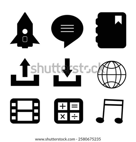  Mixed Black Icon Set Silhouette Vector Illustration with white Background