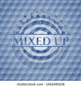 Mixed up blue badge with geometric pattern. Vector Illustration. Detailed.