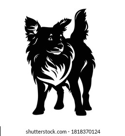 mixed breed dog standing and watching attentively - cute pet black and white vector portrait