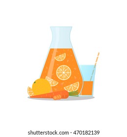 Mixed citrus and carrot smoothie in a glass jar. Healthy and wellness topic.