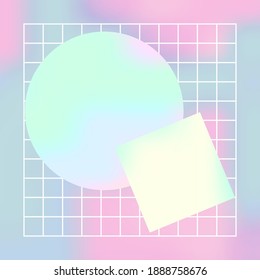 Mixed colors, shapes and grid abstract synthwave vector art.