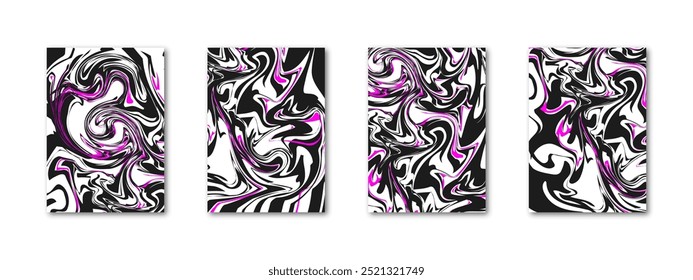 Mixed Curled Lines Abstract Style Poster Set. Abstract posters with curled lines in a modern style