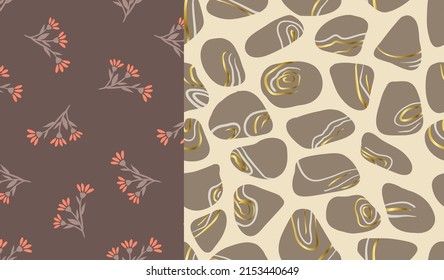 MIXED OF CUTE FLOWERS PATTERN DESIGN SET WITH EARTH TONE COLORS. EDITABLE VECTOR DESIGN 