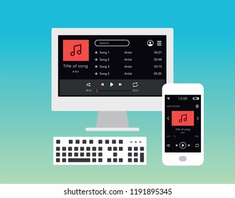 Mixed devices - desktop computer and smartphone – music
