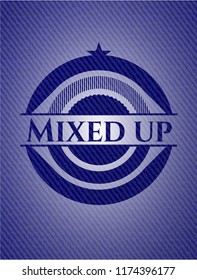 Mixed up emblem with jean background