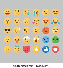 Mixed emoji set Vector, angry, smile, happy