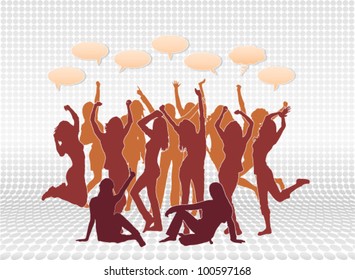 Mixed female silhouettes in layers with text callouts. Silhouette vectors are separate from each other for easy editing and modifications