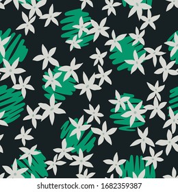 Fondo mixto de puntos florales y polka. Patrón botánico sin costura hecho de flores de margarita pequeña. Simple ilustración plana.