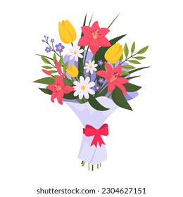 Premium Vector  Happy birthday, floral hand draw design concept, bouquet  of flowers and ribbon with text, vector