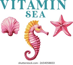 mixed flower and sea shell motifs cute surf hibiscus girl painted effect sea ocean Hawaii beach tropical Trending Script Slogan Graphic Tee t-shirt logo artwork typography tote badge emblem crest 

