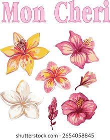 mixed flower and sea shell motifs cute surf hibiscus girl painted effect sea ocean Hawaii beach tropical Trending Script Slogan Graphic Tee t-shirt logo artwork typography tote badge emblem crest 

