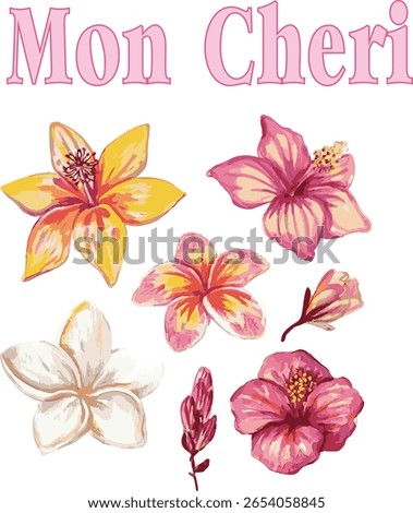 mixed flower and sea shell motifs cute surf hibiscus girl painted effect sea ocean Hawaii beach tropical Trending Script Slogan Graphic Tee t-shirt logo artwork typography tote badge emblem crest 


