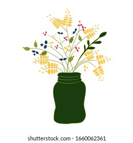 Mixed flowers in green jar vector design 