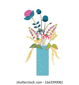 Mixed flowers in light blue jar vector design illustration 