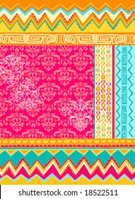 Mixed Folkloric Damask Design Vector Illustration