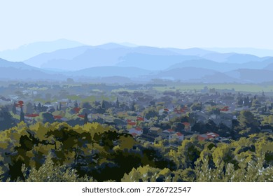 Floresta mista, conífera, caduca, carvalho, pinheiro, nas montanhas. Caminho em uma limpeza. Desbaste, arbustos, poda redonda de arbustos. Flora e fauna, ecologia, rochas, plantas rochosas, microflora florestal, geografia, biologia, vida animal Bela paisagem de céu nublado em floresta de montanha Provence Alpes Fundo zona fotográfica para decorações de férias no estilo com os moradores da floresta Banner para um evento florestal corporativo Ecologia, o problema de desmatamento, clima limpo, ar limpo Viagem companhia banner para uma empresa de viagens a oportunidade de viajar e relaxar em um lugar perfeito silêncio pássaros cantando Cuidar da natureza, manter , e não luz combina Provence casas pequenas nas montanhas aldeia francesa Poster de turismo vista superior