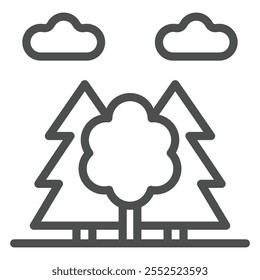 Mixed forest line icon, camping adventure concept. Vector graphics. Fir tree and oak tree sign on white background, outline style icon for mobile or web design