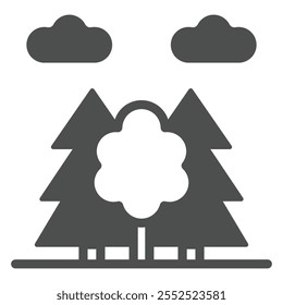 Mixed forest solid icon, camping adventure concept. Vector graphics. Fir tree and oak tree sign on white background, glyph style icon for mobile or web design