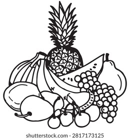 Mixed fresh fruit assortment group drawing