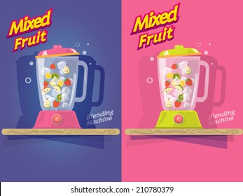 mixed fruit. blending machine - vector illustration