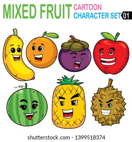 mixed fruit cartoon character set
