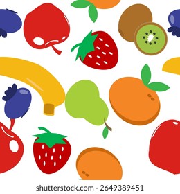 mixed fruit cartoon repeat seamless pattern design for fabric printing, replete image, print wrap or café backdrop