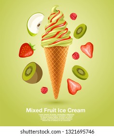 Mixed Fruit Flavored Soft Ice cream Set : Vector Illustration