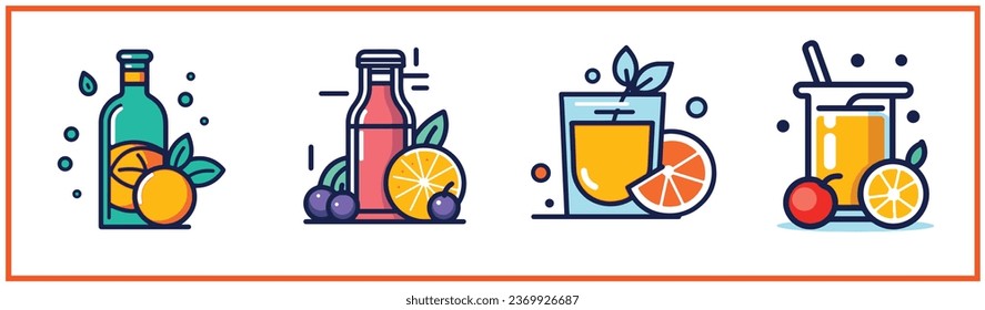 mixed fruit juice flat minimal vector logo style silhouette collection