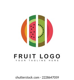 logotipo de frutas mixtas en forma circular. icono de fruta fresca. ilustración vectorial