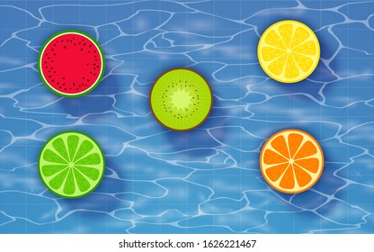 mixed fruit on the water in the pool