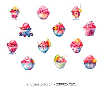 mixed fruit shaved ice clipart 12elements 