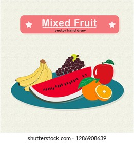 Mixed Fruit Vector Hand draw watermelon banana apple orange grape collection