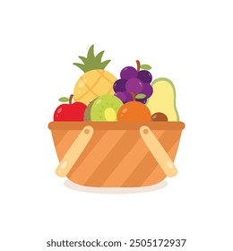 Mixed Fruits in a Basket Illustration