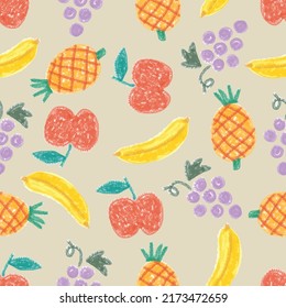 Mixed Fruits Pattern, Grape, Apple, Pineapple, Banana, Vegan Food Pattern, Juicy Fruits Pattern