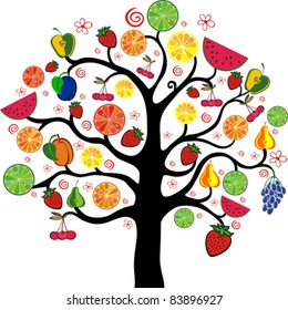 Mixed Fruits tree isolated on white background. Vector illustration